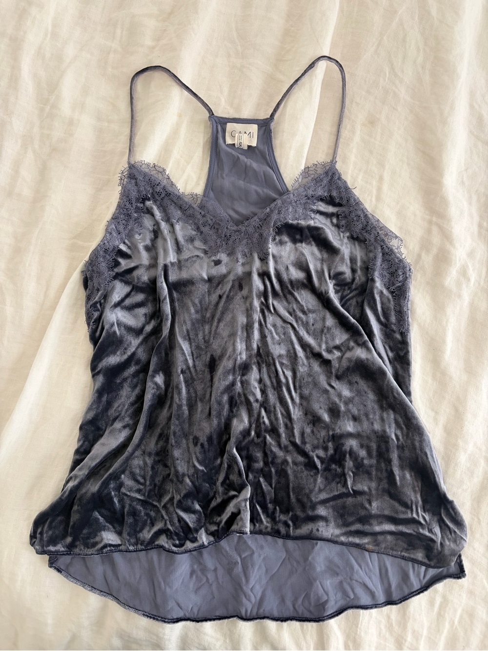 CAMI NYC The Racer Velvet Cami steel grey/blue sz S